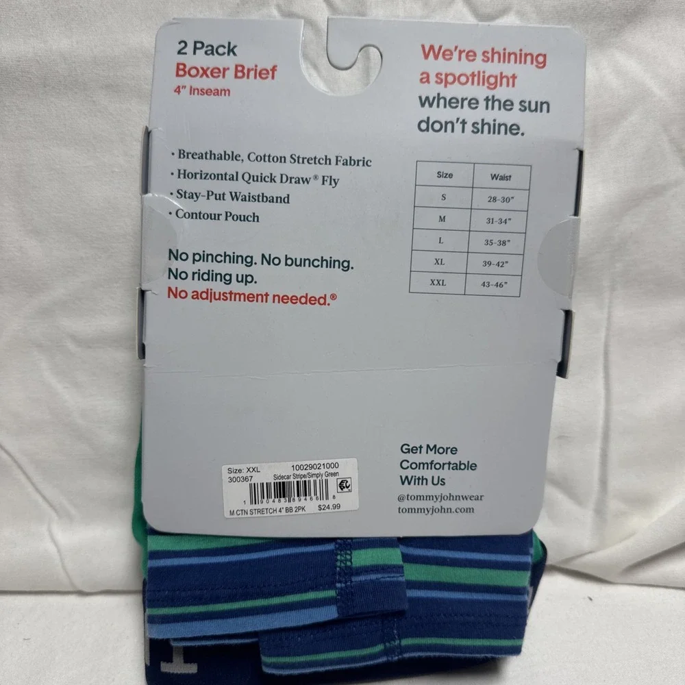 TOMMY JOHN 2pk Cotton Stretch Boxer Briefs XXL 2XL 6in inseam NEW